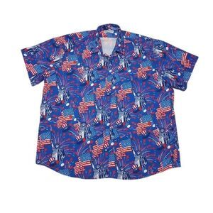 Envmenst Men's 3XL Shirt Statue Of Liberty American Flags Button Up Short Sleeve